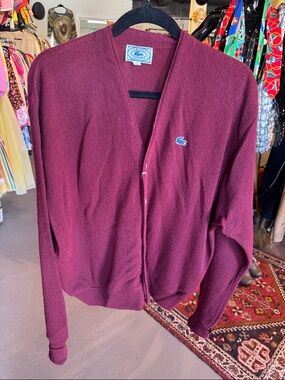 Lacoste Men's Wine Button-Up Cardigan Sweater